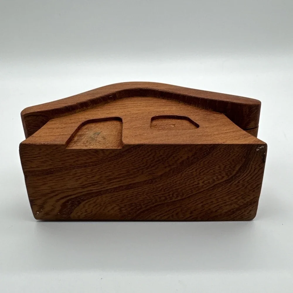 Vintage Handcrafted Teak Wood Log Cabin House Coin Bank Piggy Bank Minimalist 5" - Picture 9 of 11